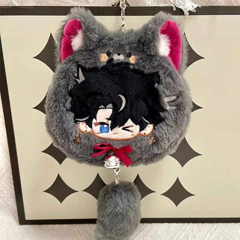 Furry Genshin Impact Wriothesley Cosplay Coin Purse Kawaii Cat Ear Cartoon Soft Plush Wallets Game Pendant Keychain Bag Gift