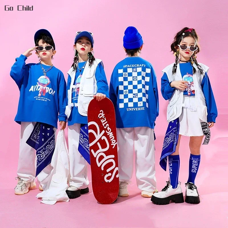 

Girls Streetwear Boys Hip Hop Vest Sweatshirt Joggers Pants Kids Street Dance Caps Clothes Sets Child Jazz Outfits Cool Costumes