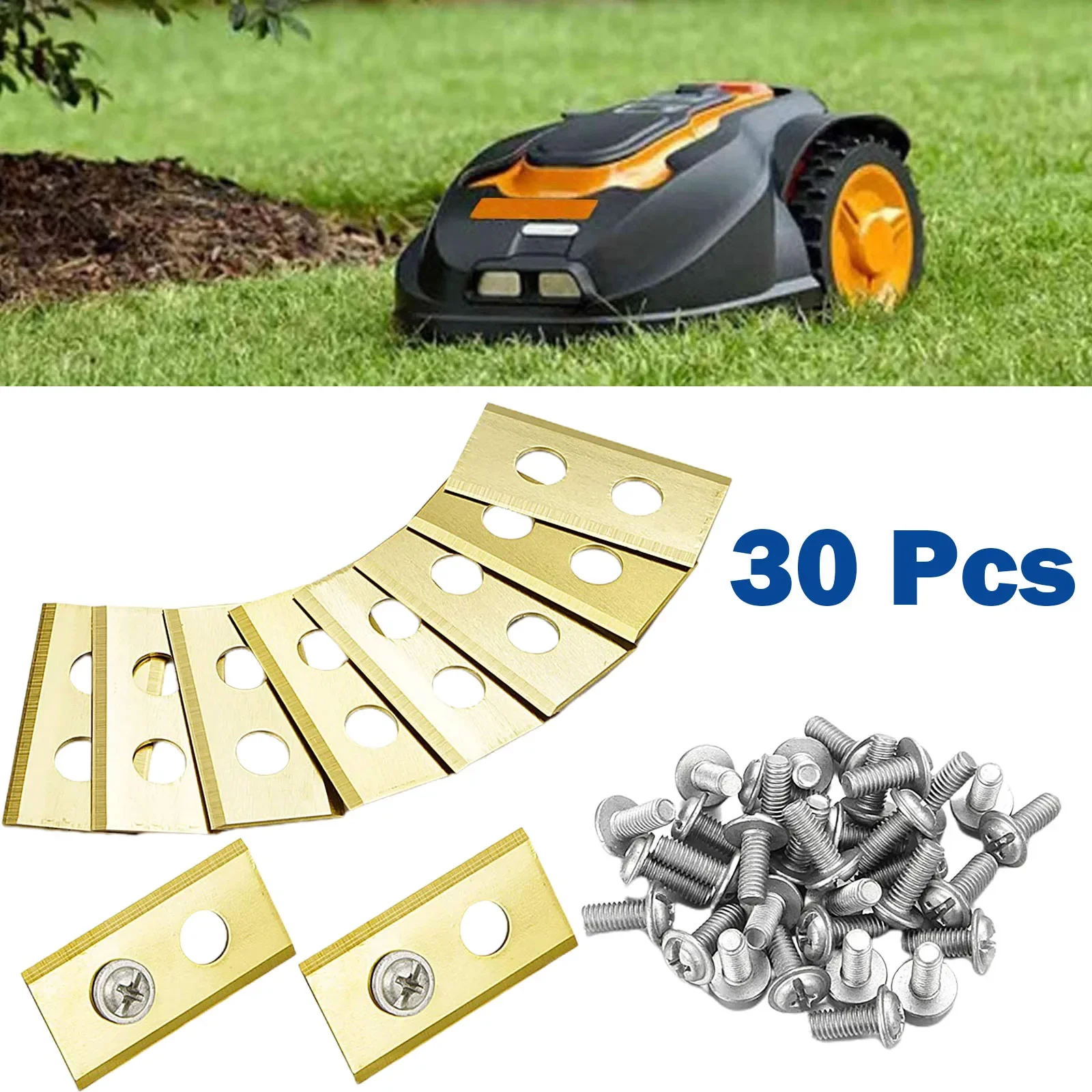 30Pcs Lawn Mower Blades With Screws Improved Robot Lawn Mower Blades Tool Replacement Accessories 3.6x1.8x0.09cm