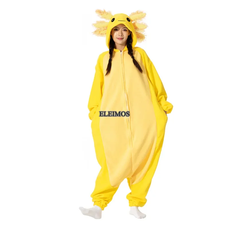 2025 nuevo mono de Halloween Axolotl amarillo para mujeres hombres adultos pijamas de animales Kigurumis pijama de dibujos animados ropa de casa costo de Cosplay ☆ ★ ee ☆ ★