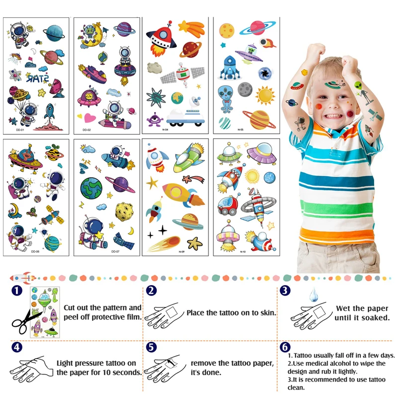 72 pz/36 pz Spazio Regali Di Compleanno Per Bambini Astronave Auto Piñata Riempitore Astronauta Tatuaggi Temporanei Cannucce Bomboniere Ospiti