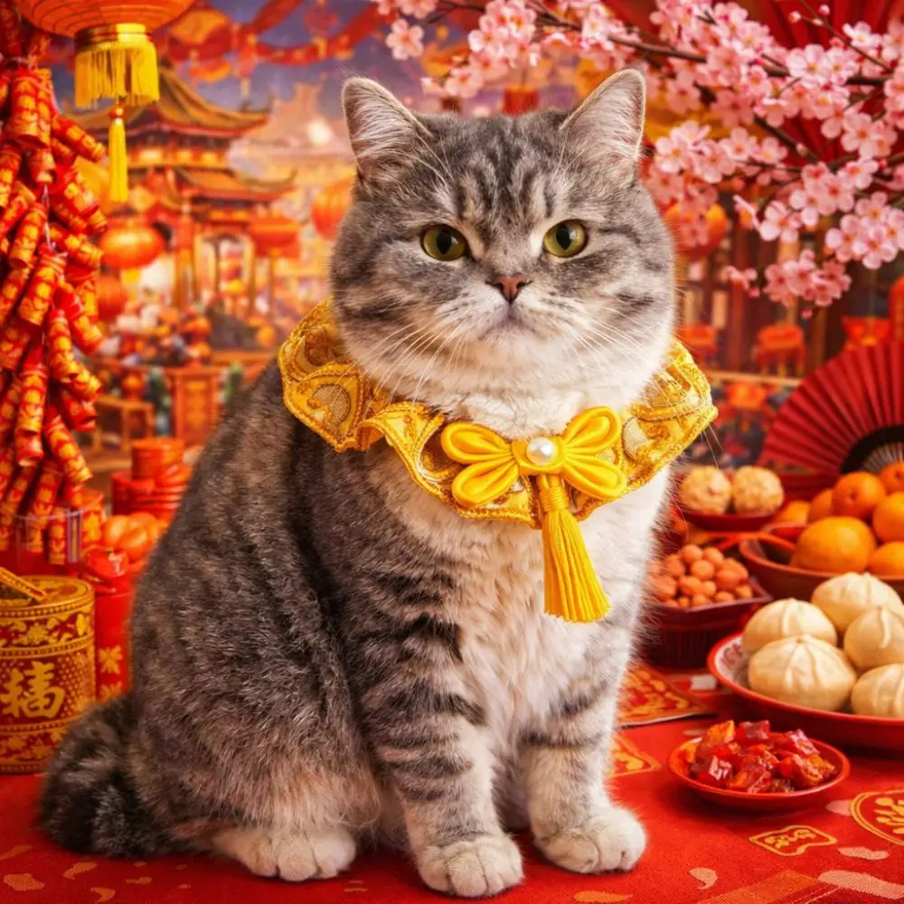

Cat Clothes Chinese Style Pet Cat Scarf Warm Cute New Year Dog Collar Blessing Adjustable Length Puppy Bib Photo Props