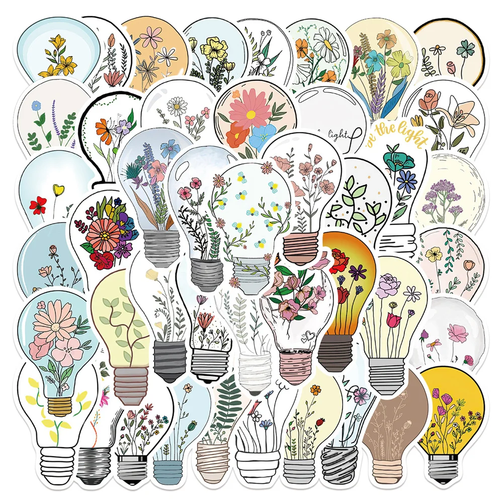 50pcs Vintage Bulb Flower Stickers For Laptop Scrapbook Luggage Scrapbooking Material Craft Supplies Motivational Sticker Pack