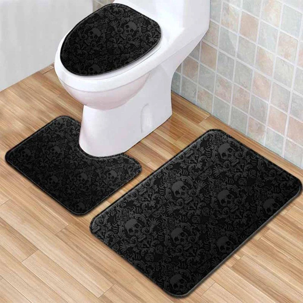 3x Machine Washable Bathroom Mat Set Non-sliding Floor Mat With Exquisite Craft Polyester Bath Mat