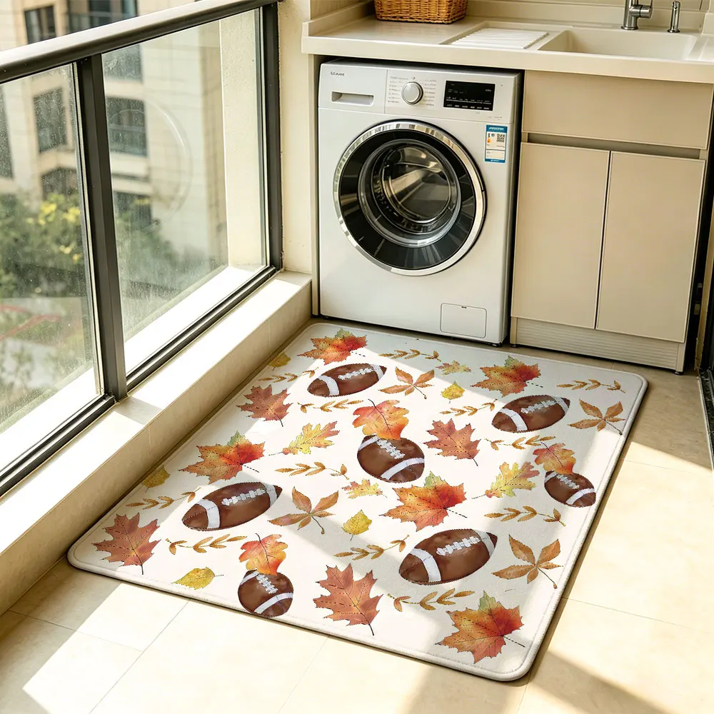 1pc American football maple leaf autumn print silicone floor mat living room floor mat anti-slip tufted carpet sofa bedroom
