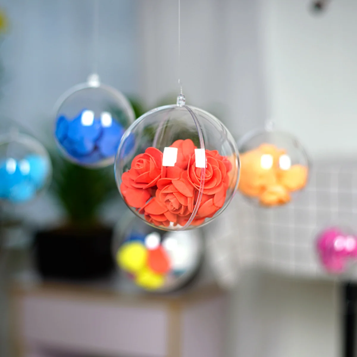 

5Pcs Hollow Plastic Ball Decor 10Cm Transparent Round Christmas Balls Portable Lightweight Party Wedding Festival Hanging