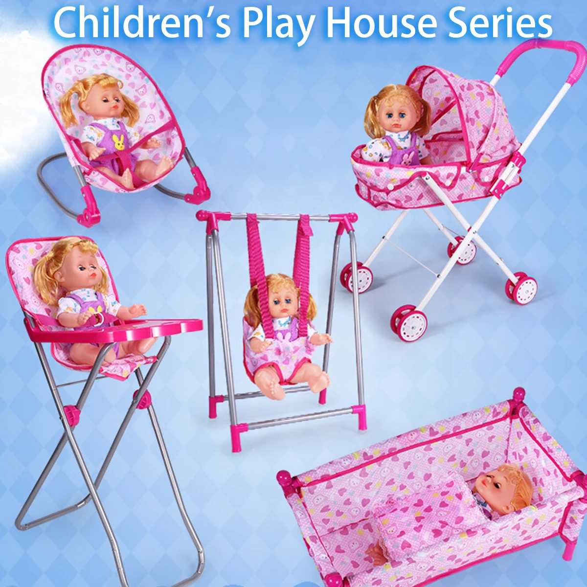 Kinder Spielen Haus Spielzeug Simulation Nette Trolley/Schaukel/Schaukel Stuhl/Schaukel Bett/Esszimmer Stuhl Spielzeug Puppenhaus zubehör Mädchen Geschenke