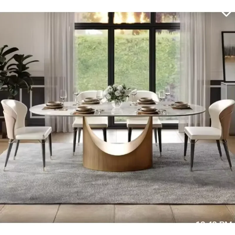 Minimalist Rock Slab Dining Table and Chair Set Modern Light Stainless Steel Sintered Stone Top