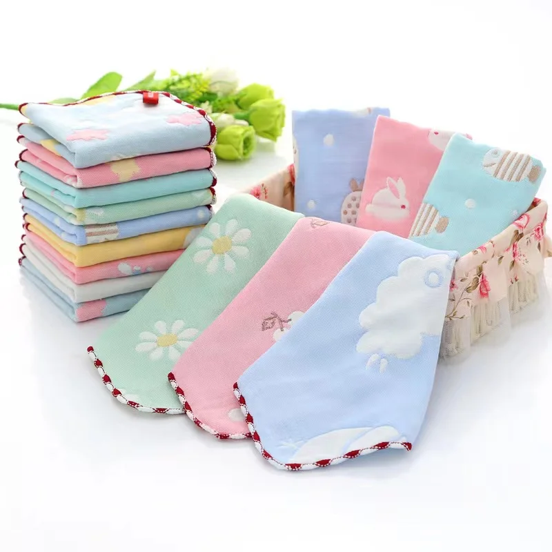 Cute Baby Face Washed Towel Cotton 6 Layers Gauze 25*25cm Square Newborn Infant Printed Cartoon Handkerchief Bathing Wipe Cloth