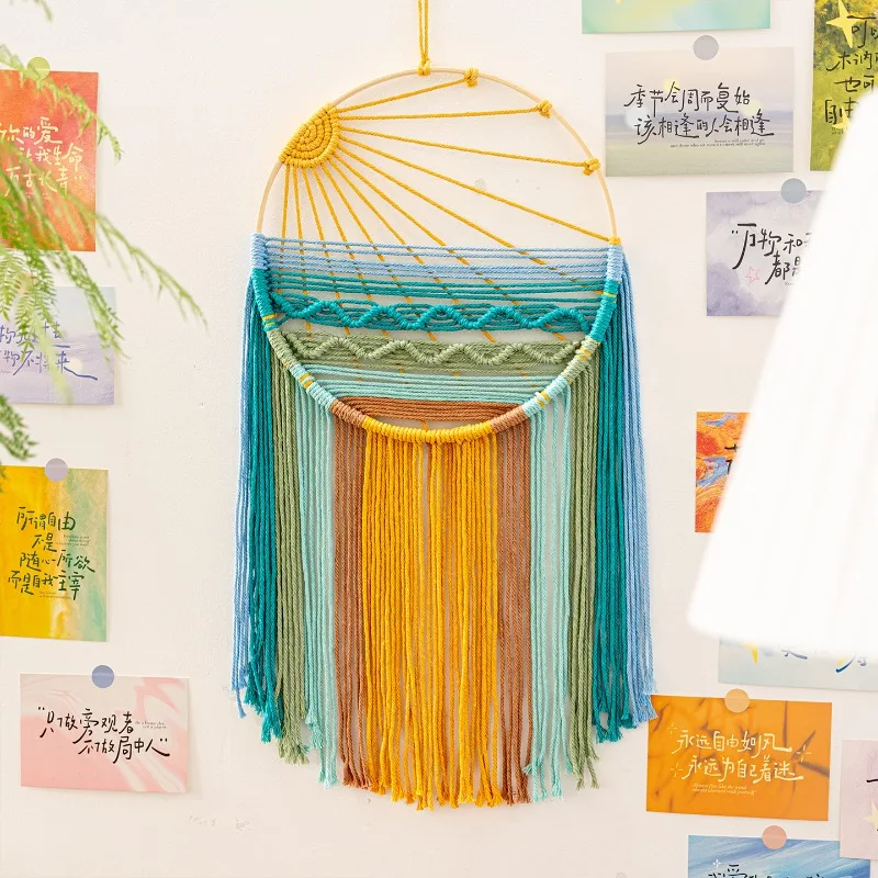1PC Solar Rhythm Cotton Woven Wall Art Sunrise Sunset Design Textile Hanging for Bedroom and Guesthouse Decor Handwoven Tapestry
