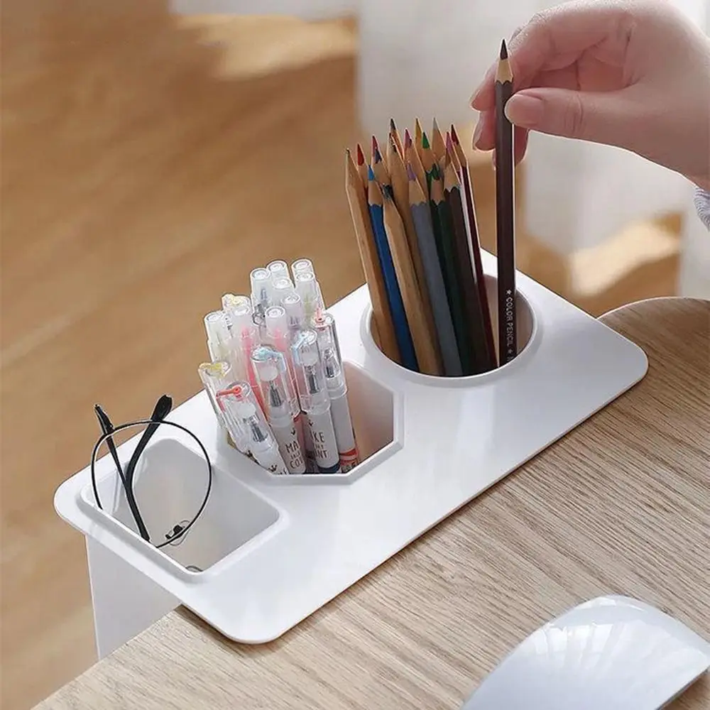 Wall Hanging Deskside Pen Holder Space-saving Three Compartment Organizer Pencil Holder Desk Pen Box Office Table Container