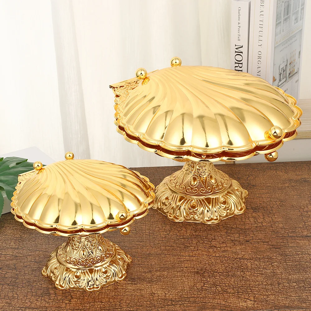 Creative shell fruit plate with seat, European high-end light luxury style wrought iron high-legged fruit plate