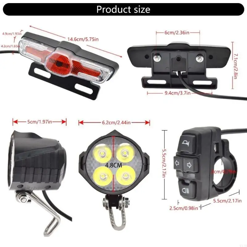 Electric Bicycles Headlight Horn Taillight Turn Set with Switching Button Skateboards Headlight Assembly Part - view 6
