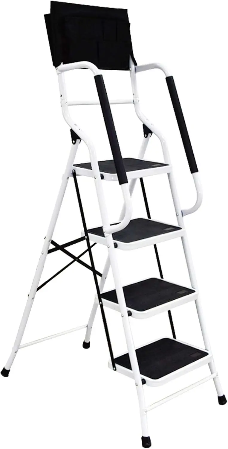 

4 Step Ladder with Handrails Capacity Step Stool Folding Portable Ladders for Home Kitchen Steel Frame with Non-Slip Wide