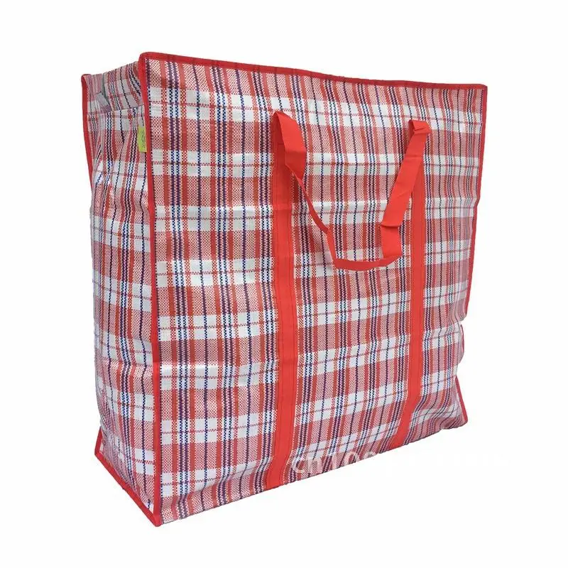 

Extra Large Waterproof Moving Packing Bag Thickened Quilt Storage Cube-shaped PP Woven Bag in Red/Black for Travel & Bedroom