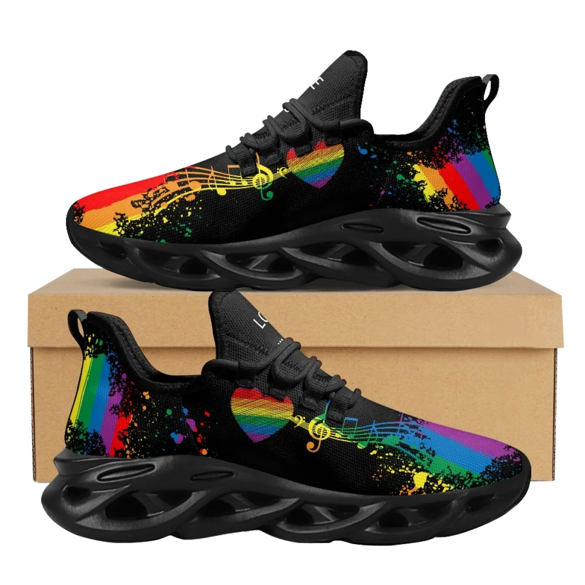 Women's Lightweight Flats Shoes Personalized Rainbow Notes LGBT Pride Printed Sneakers New Youth Non-Slip Walking Jogging Shoes