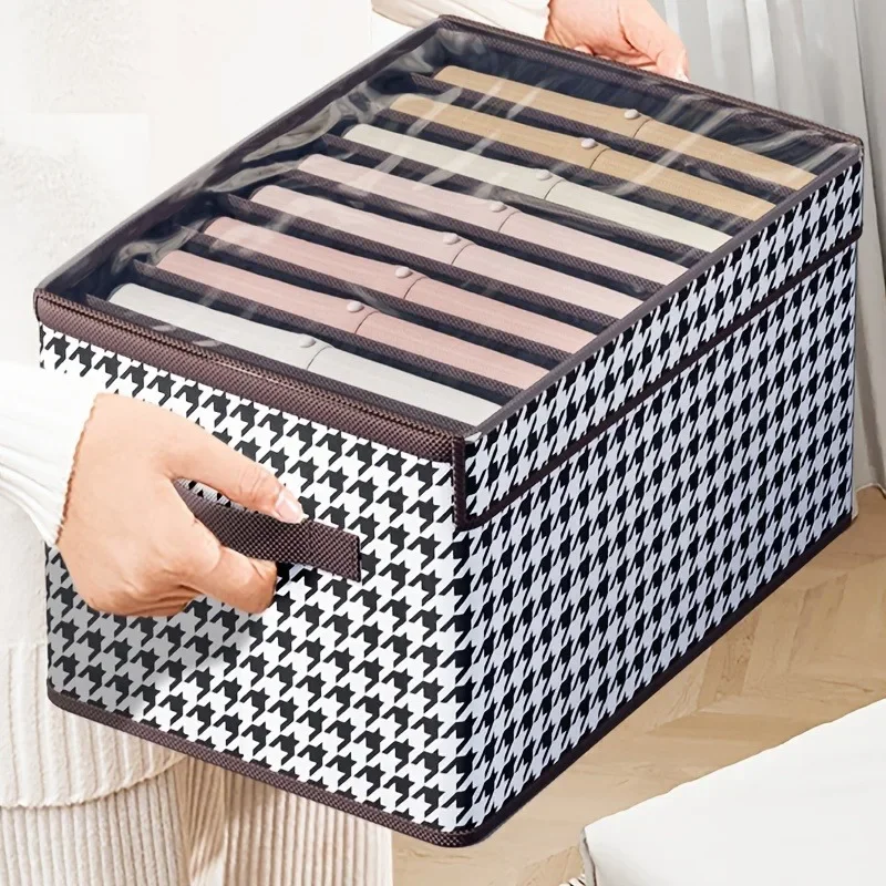 1pc 6/7/9 Grids Foldable Storage Box, Multifunctional Clothing Bag for Wardrobe, Mesh Bag with Handle Home Storage Organization