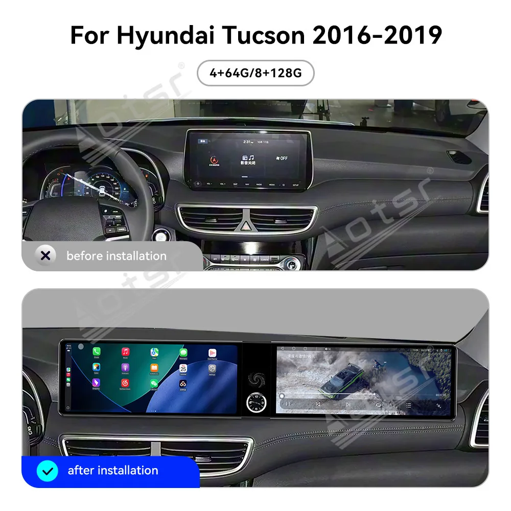 12.3 Inch Dual Screen Car Radio For Hyundai Tucson 2016-2019 Car Multimedia Video Player GPS Navigation Carplay Unit Auto Parts
