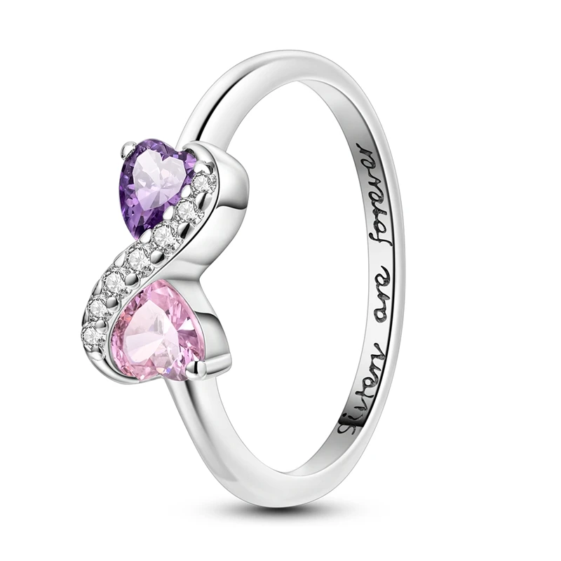 925 argento rosa viola zircone forever sisters double heart infinite ring 1 lady romantic fashion friendship ring temperament ver