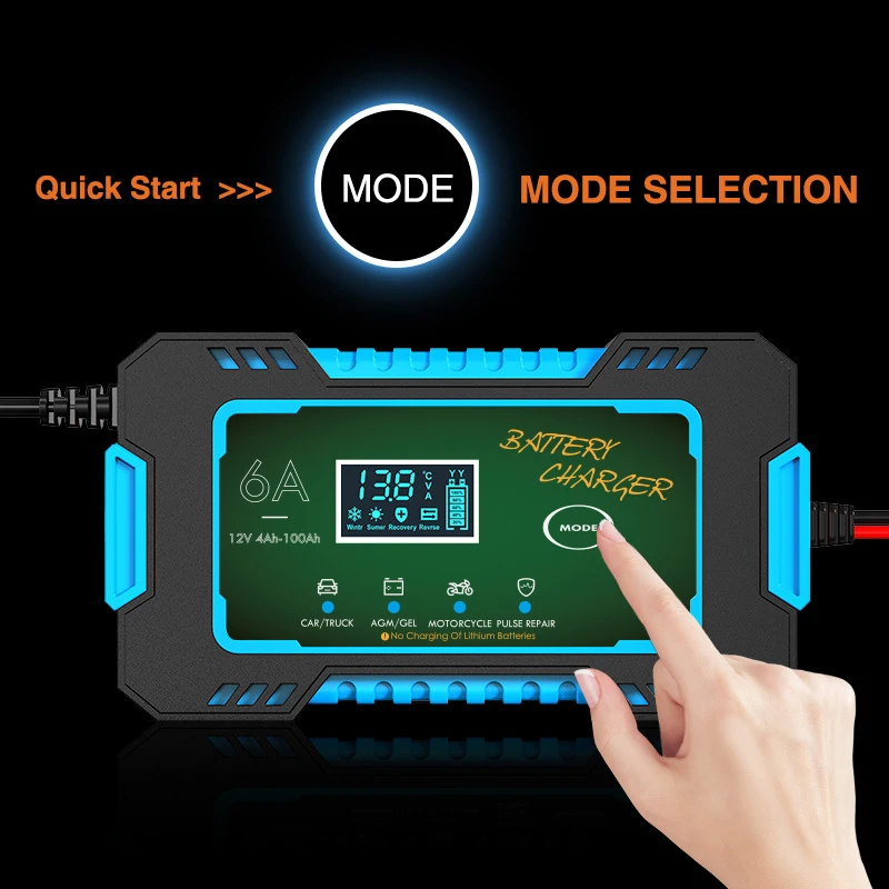 Gadpow 스마트 고속 자동차 배터리 충전기, LCD 디스플레이, 12V 자동차 배터리 충전기, 납산 12V 배터리 충전기