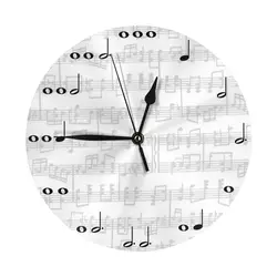 Black And White Music Notes Wall Clock Room Decoration Clock Must-have Ornament Round