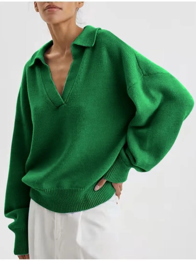 

Women's Knitted Poloneck Pullover Winter Clothes Woman Pulls Femmes All-match Loose Simple Style Sweater Comfortable Solid Color