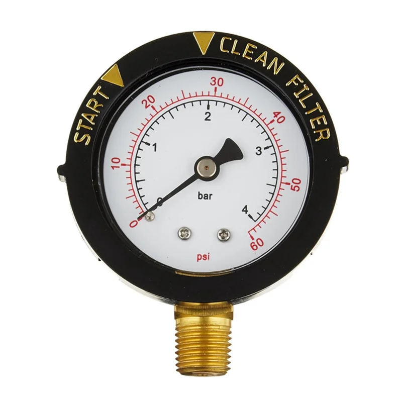 A23F-190058 Manometer 0–60 PSI, Start- und Reinigungsfilter, Wasserdruckmanometer mit 1/4 Zoll NPT, unten montierter Schwimmbad