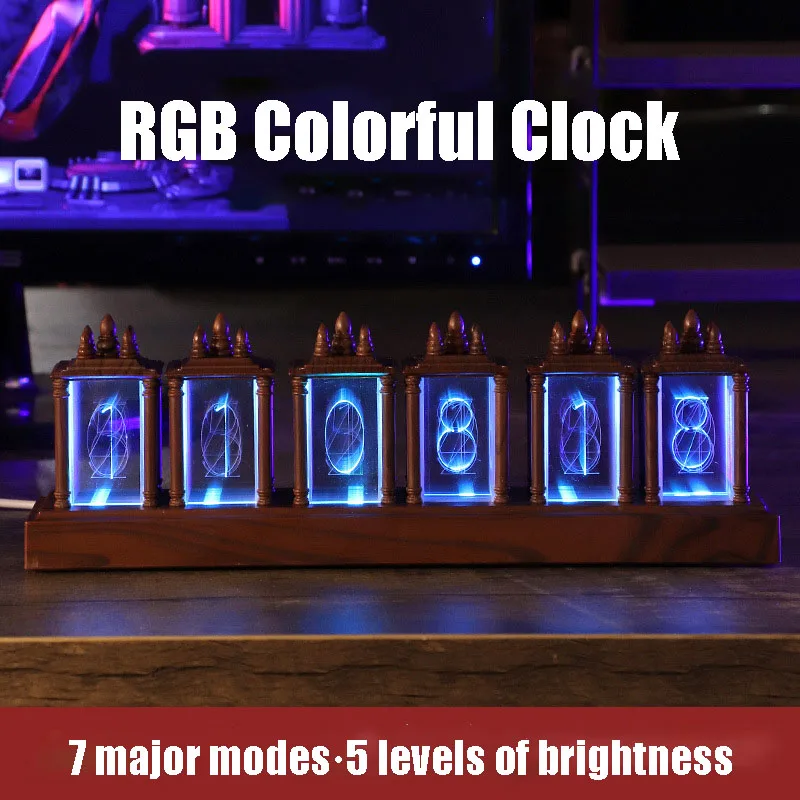 

Glow Tube Clock E-sports Desktop Ornament RGB Simulated Glow Tube Retro Clock DIY Clock Ornament Artistic Gift Table Accessories