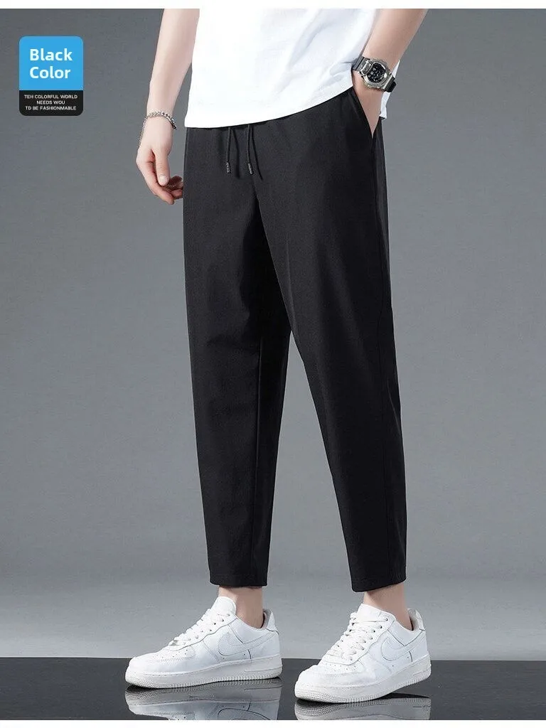 

Summer Thin Ice Silk Eighteen orts Men's Nine Point Slim Fit Sports Small West Pants Cuffed Eighteen orts Faionable Cas...