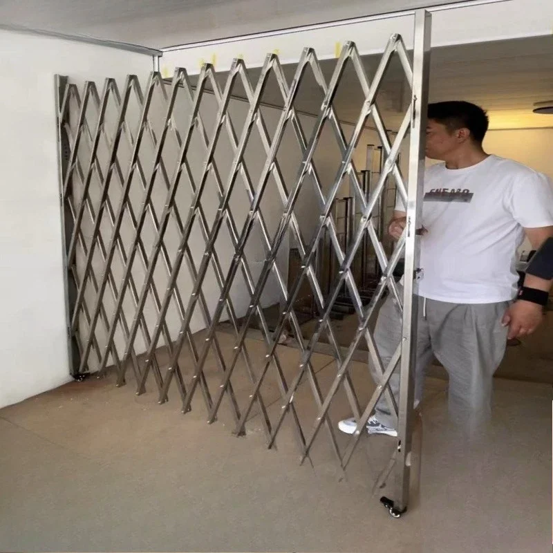 Stainless steel telescopic sliding door fence Safety isolation fence Kindergarten guardrail Movable folding telescopic fence