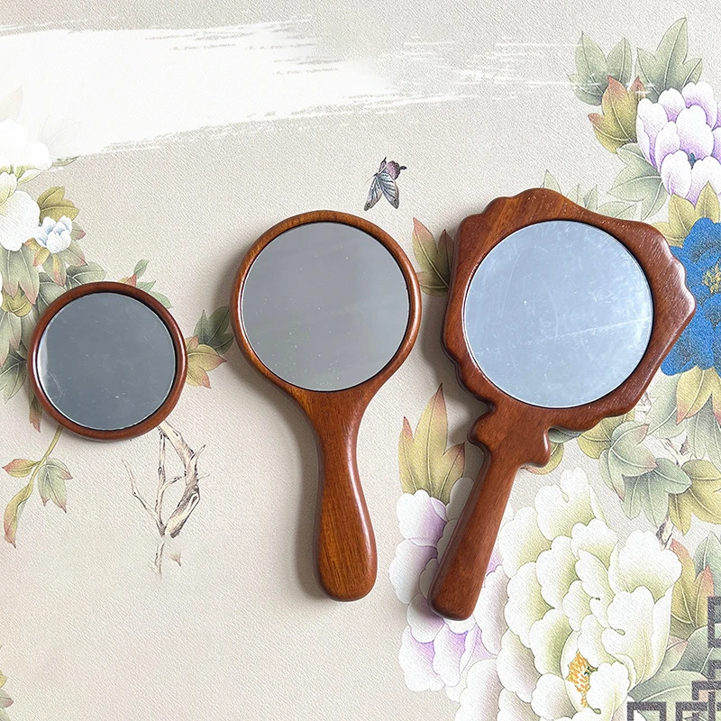 Specchio per il trucco portatile in legno specchio cosmetico rotondo con manico fatto a mano con specchio portatile per vanità personale con manico singolo