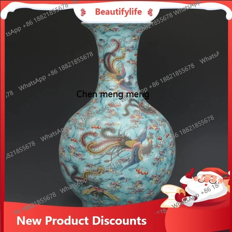 D178 d06 Enamel Phoenix Pattern Luminous Vase Antique Porcelain Antique Collectible Decorative Ornament
