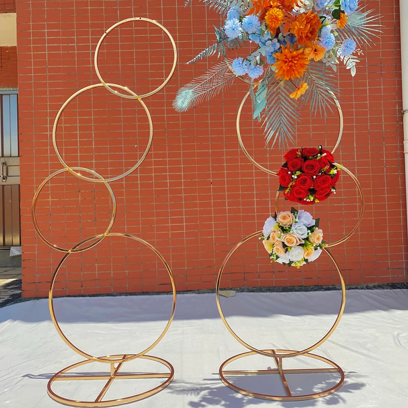 

PEANDIM Ring Flower Rack Gold Plated Arch Stand Road Lead Wedding Centerpieces Flower Rack For Event Party Decoration