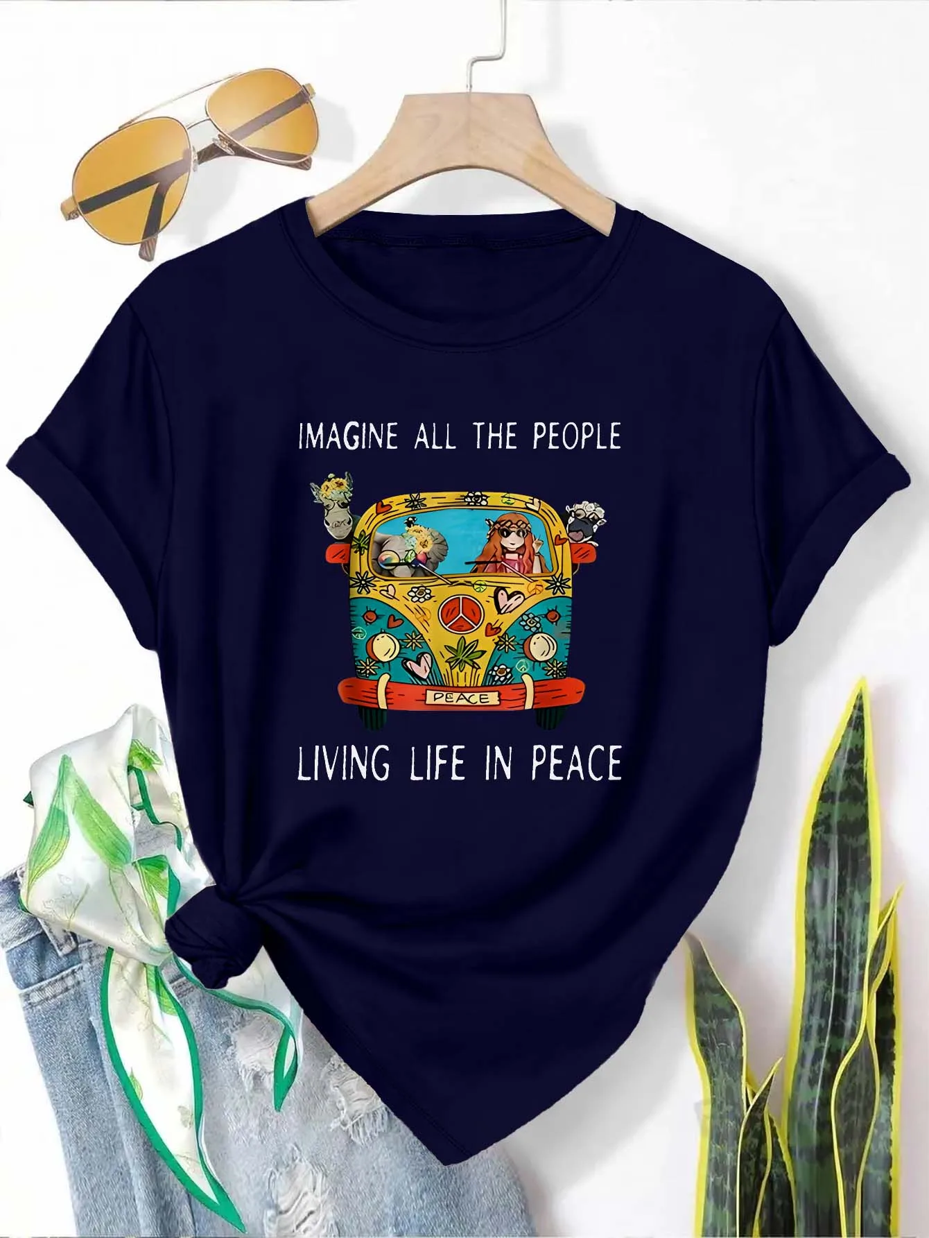Plus Size Retro Hippie Van Graphic Tee Elegant And Fashionable Top For Free Spirited Fashion Lovers
