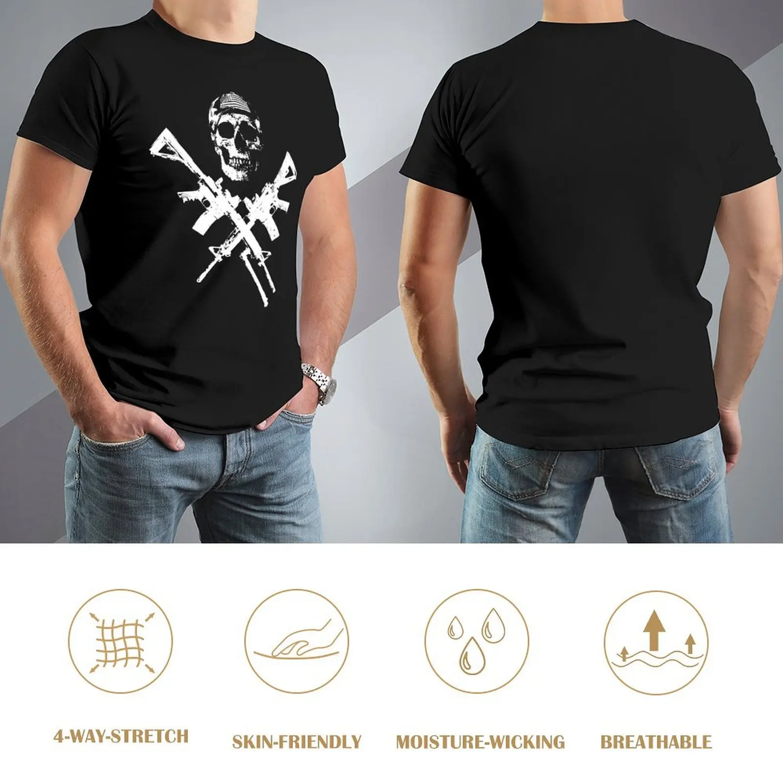 Operator Skull Crossed Guns US Flag Hat Premium Crewneck T-shirt Movement Tshirt Casual Graphic Humor Graphic Leisure Eur Size