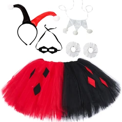 Black Red Clown Tutu Skirt Outfit for Girls Carnival Halloween Costumes for Kids Birthday Party Tutus Fluffly Princess Ball Gown