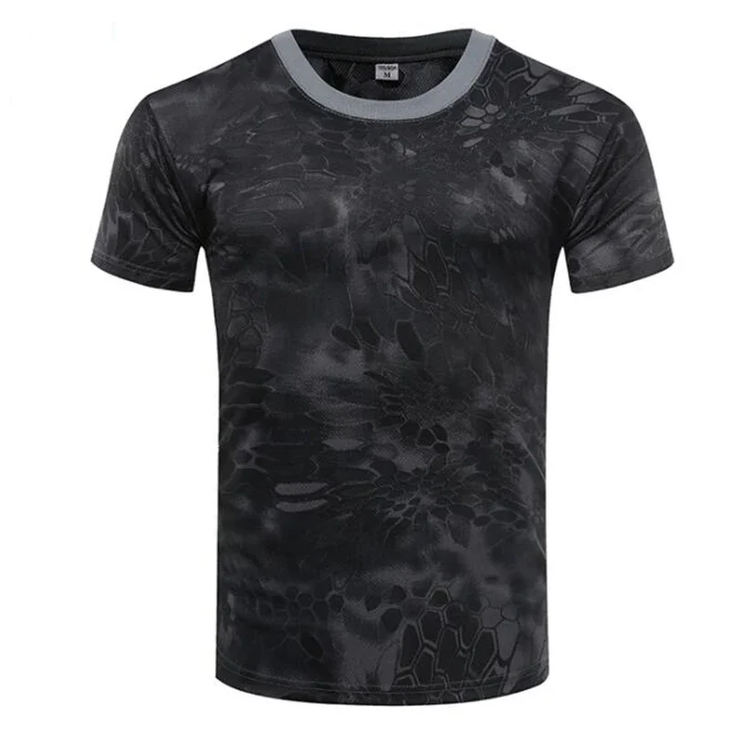 Men\'s T-shirt Breathable Army Combat Multicam Camo T Shirt Quick Dry Summer Short Sleeve Hunting Hiking Military Casual T-Shirt