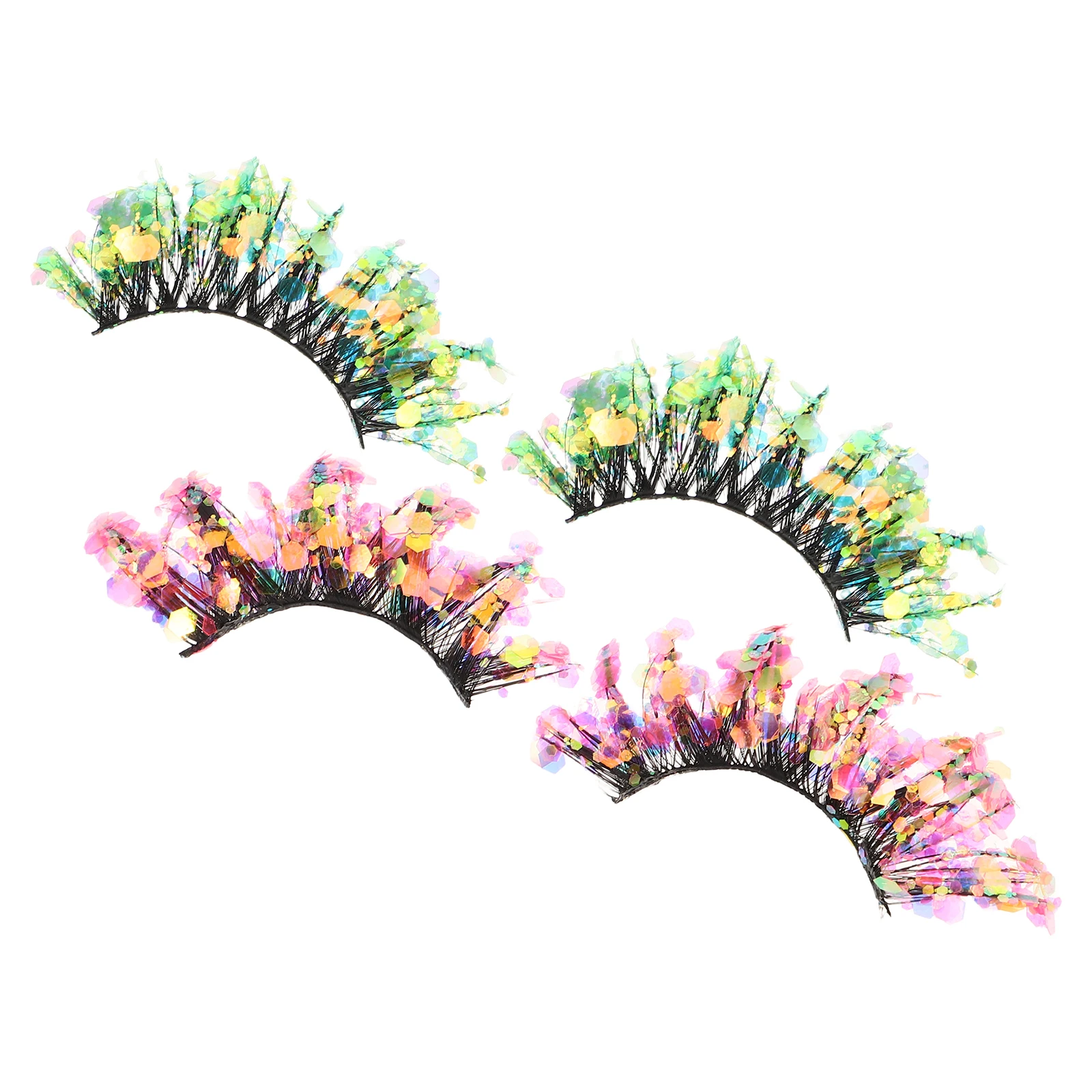 

2 Pairs 3d False Eyelashes Colorful Glitter Extensions Colors Makeup Cluster Plastic Cotton Stalk Costume