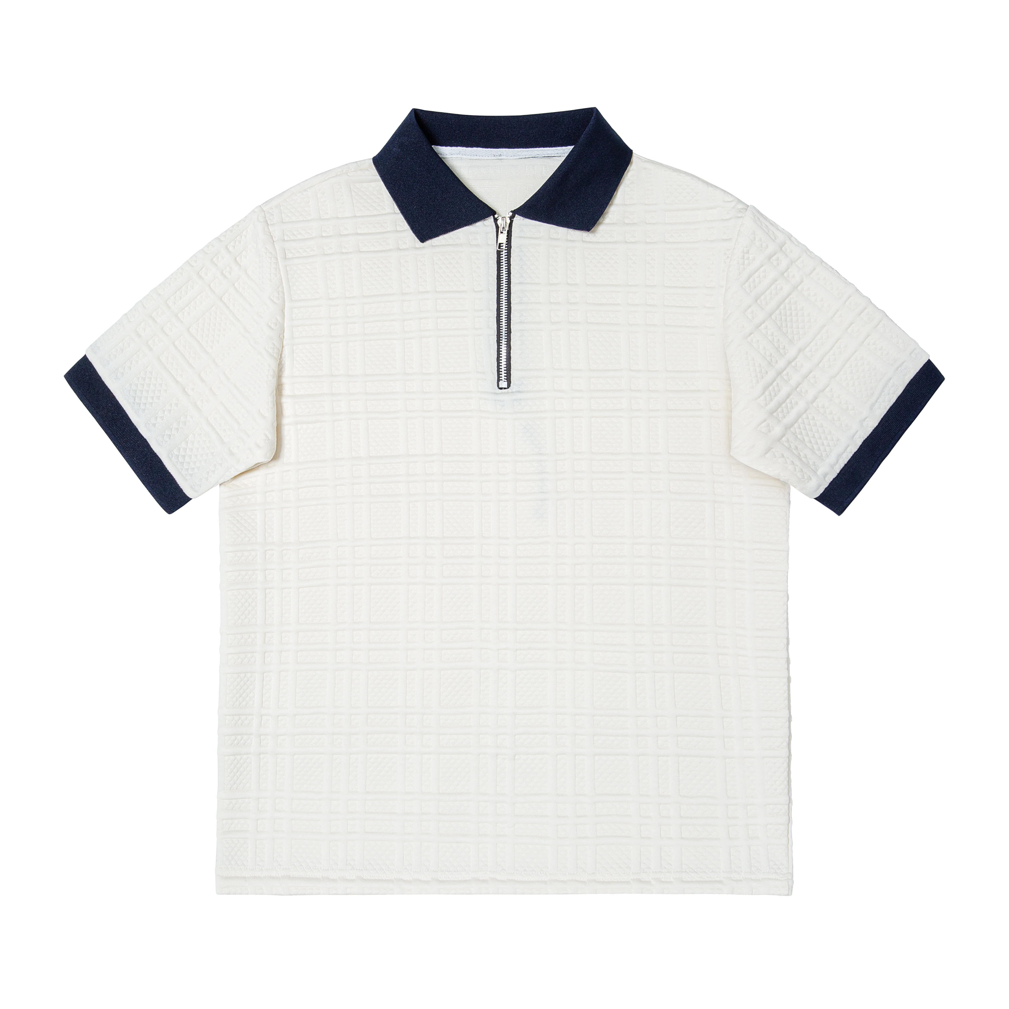 Men's Textured Grid Half Zip Polo Shirt Short Sleeve Casual Lapel Neck Top Contrast Color Daily Wear