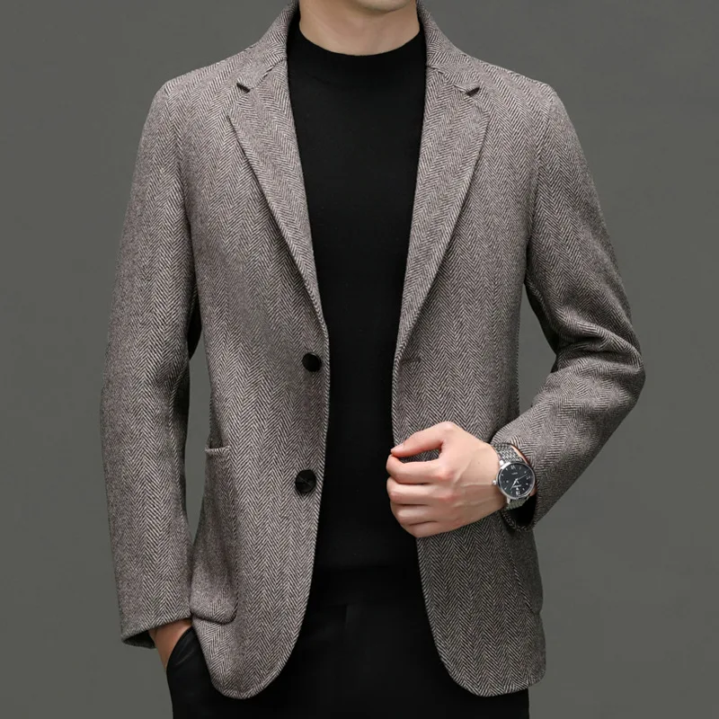 

3-A244 Winter Young and Middle-aged Men's Casual WoolKorean Dad's Double-sided Wool Suit Jacket for Men