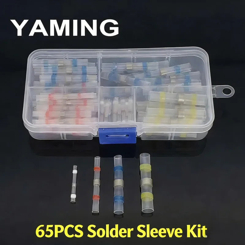 65pcs Electrical Connector Waterproof Solder Seal Heat Shrink Butt Connectors Soldering Sleeve Wire Cable Terminal