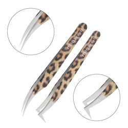 2Pcs Leopard Lash Tweezers Stainless Steel Superhard Tweezer 3D Volume Accurate Anti-Static Eyelash Extension Clip