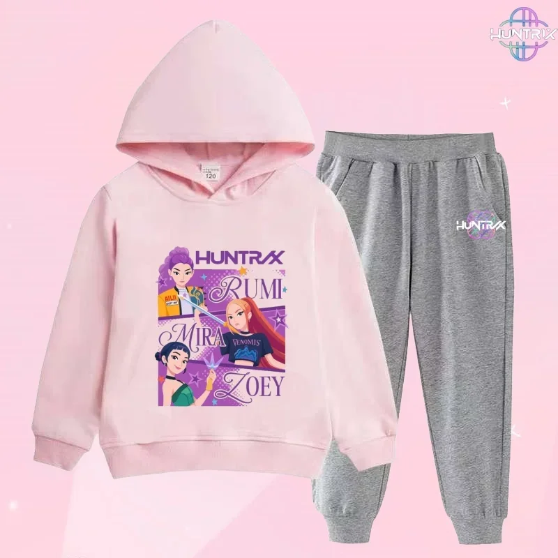 

KPop Demon Hunters, детская толстовка с длинными рукавами и штаны с героями мультфильмов, комплект из 2 предметов, наряд для маленьких девочек и мальчиков, эксклюзивный костюм