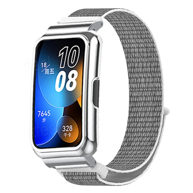 Pulseira de relógio inteligente para huawei banda 8, cinta de nylon + metal caso para honra banda 7 6 6 pro
