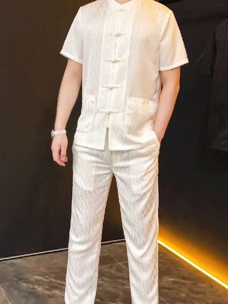 

Summer New Men's Tang Suit Two-Piece Set Fashionable Versatile High-End Elegant Lightweight Standard Fit Casual Style Jacket