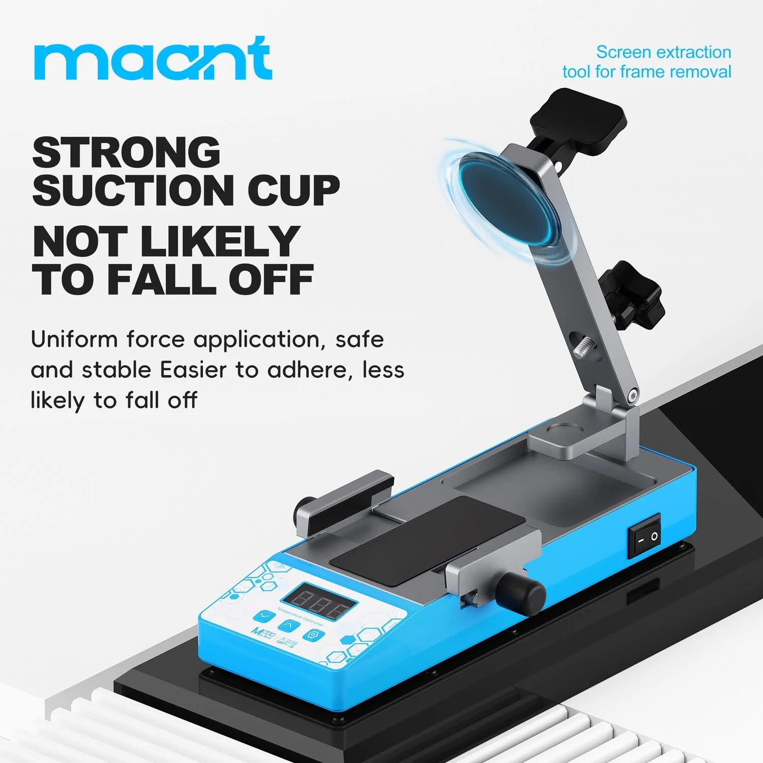 MaAnt QP-3 Blue Honeycomb Mobile Phone Screen Removal Tool: Adjustable Temperature 25~130℃, Super Strong Suction Cup