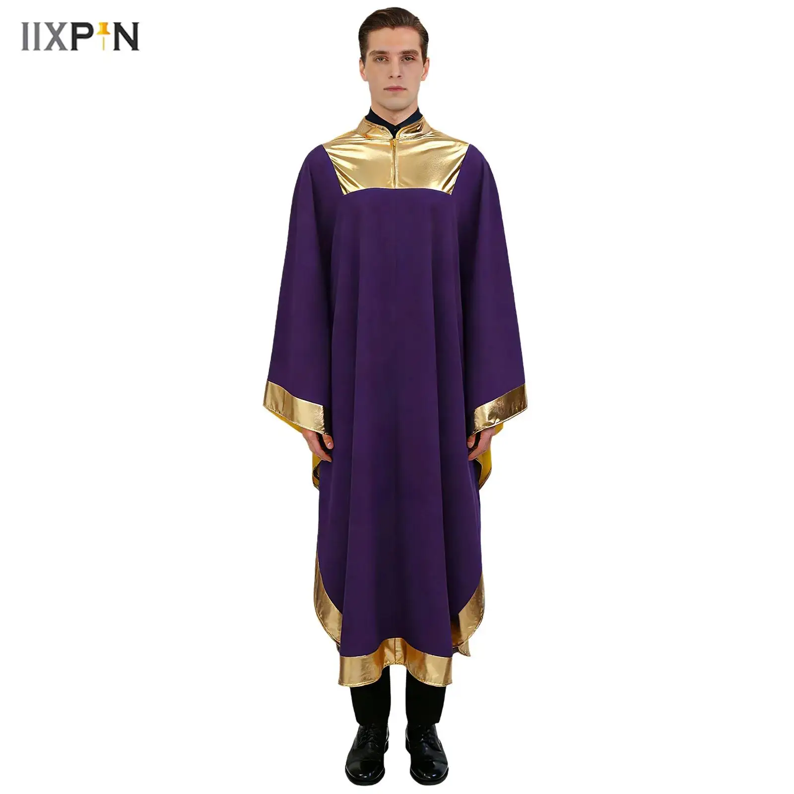 

Womens Mens Church Choir Worship Performance Robe Halloween Cosplay Theme Party Costume Shiny Metallic Liturgical Praise Gown