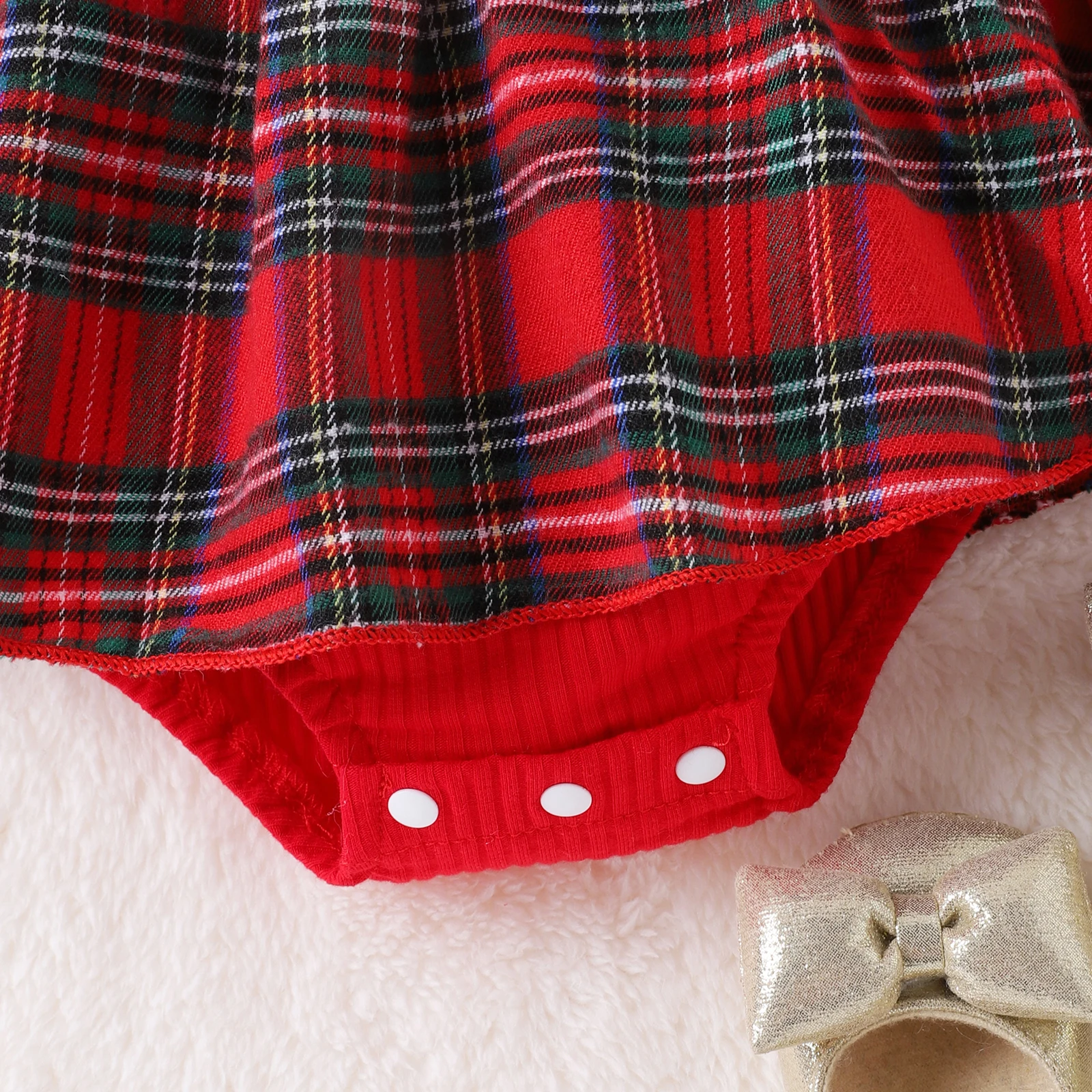 Baby Girls Long Sleeve Christmas Rompers Infant Ribbed Plaid Round Neck Bodysuit Headband Sweety Newborn Xmas Jumpsuits