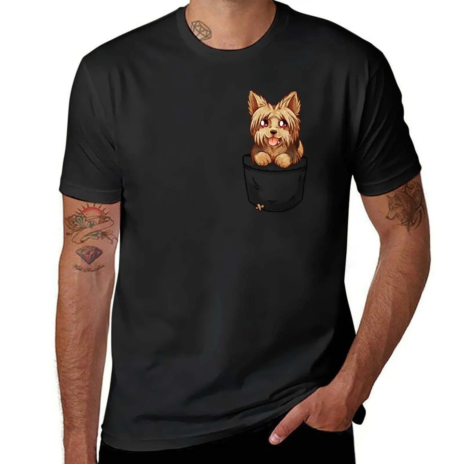 

Pocket Cute Yorkshire Terrier Puppy T-Shirt hippie clothes plus size tops Aesthetic clothing quick-drying Men's t-shirts