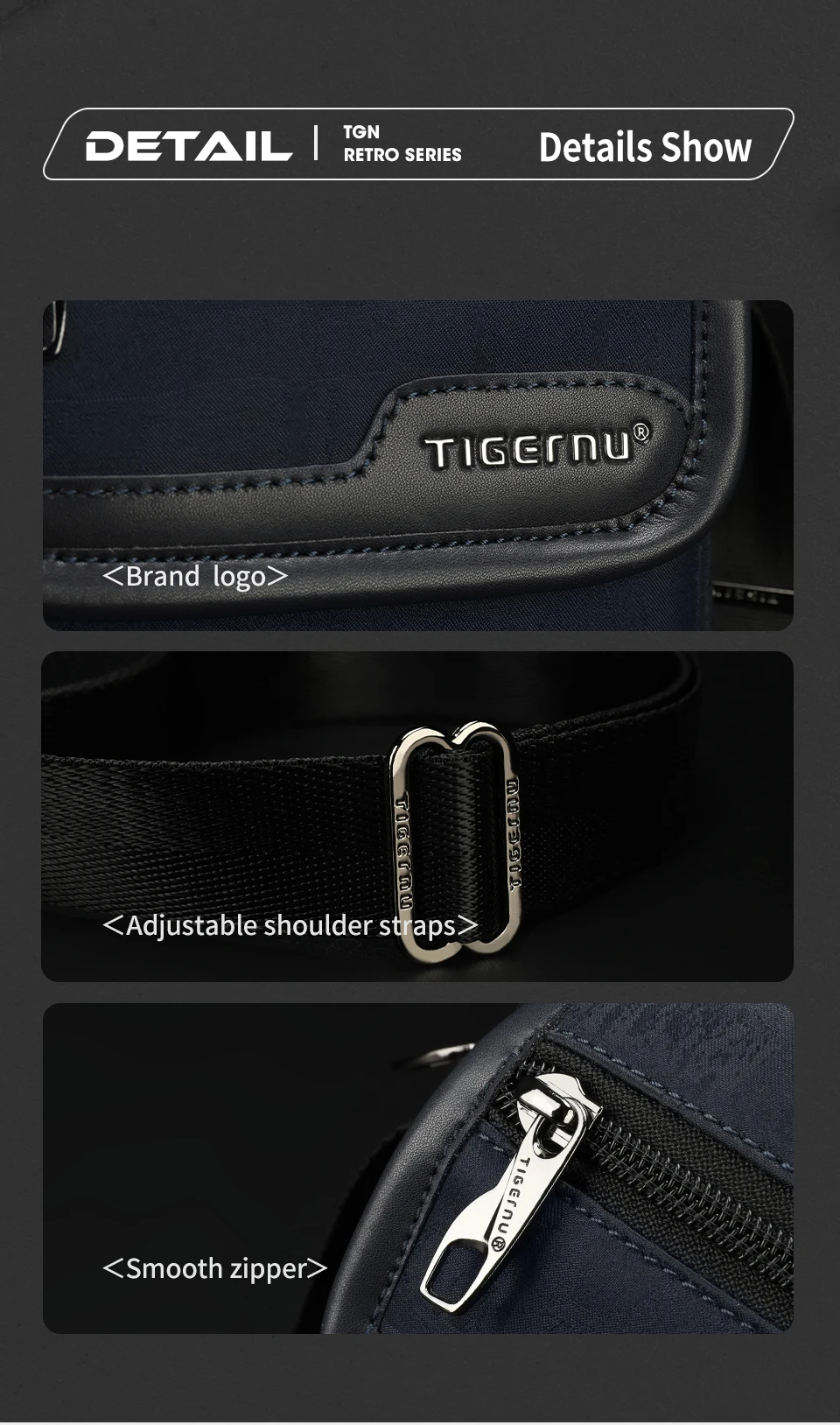 Tigernu Herren Umhängetasche Leichte Mini Umhängetaschen Lässige Reise Sling Bag College Messenger Bags Für Männer Retro Serie – Detail 9